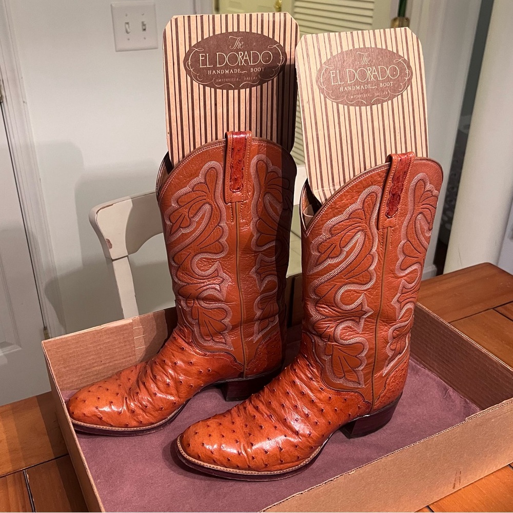 El Dorado Men’s Handmade Ostrich Brown Western Cowboy Boots with original box